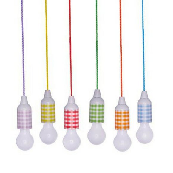 Hanging String LED Pull Lights 6-pack Indoor/Outdoor Remote Checkered Design - Picture 1 of 5